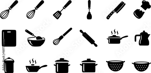 Cooking Utensils, Kitchenware Icons, Culinary Equipment, Generated Food Preparation Graphics
