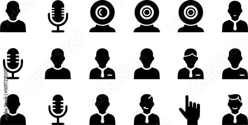 Conference Call Icons Microphone, Webcam, Participants, and Hand Raising, illustrating team communication via
