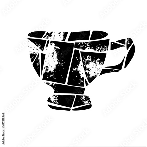 Vector Abstract black teacup with distressed texture.