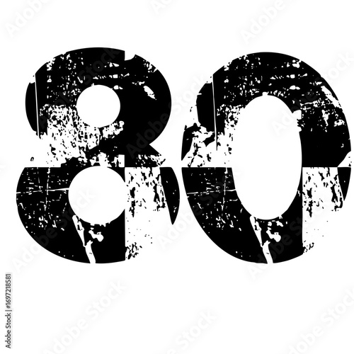 Vector Distressed typographic featuring the numbers eighty and zero.