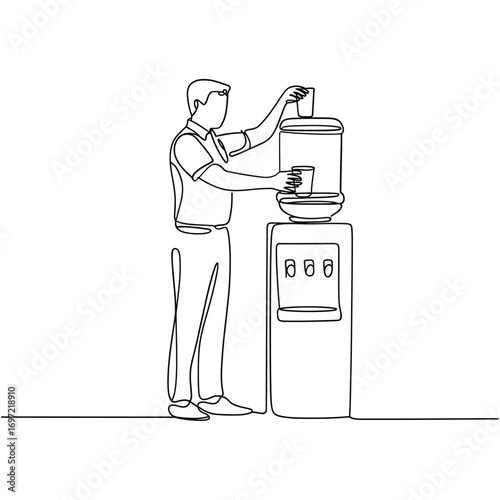 Man filling cup from water cooler