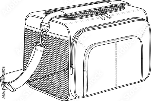 Pet carrier bag, travel tote, mesh ventilation, shoulder strap, zippered pocket, portable design, animal transport, stylish, durable, lightweight, compact, multifunctional, ergonomic