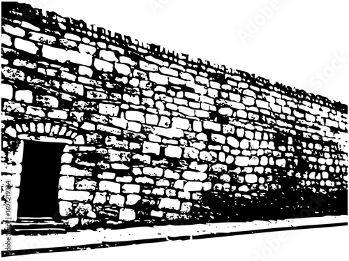 Vector Stone wall with arched doorway