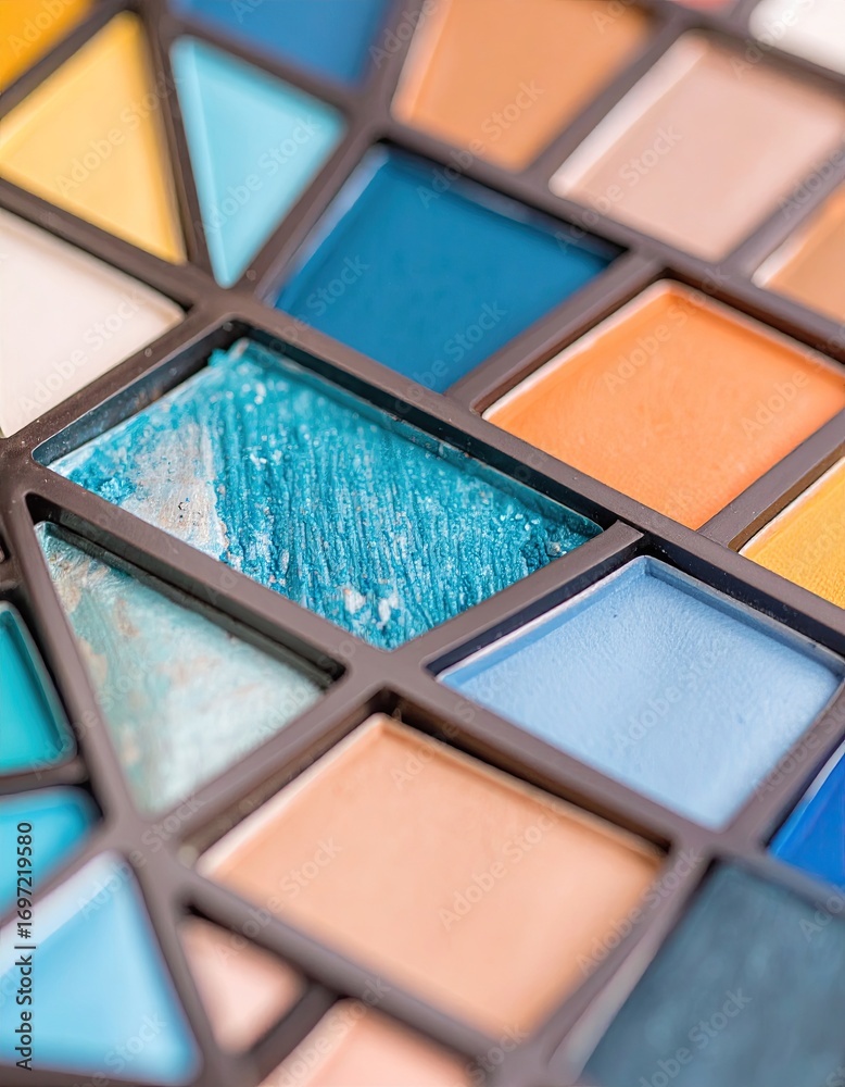 Fototapeta premium Close-up of colorful eyeshadow palette squares