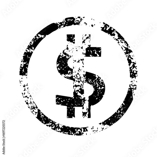 Vector Distressed circular emblem featuring a currency symbol.