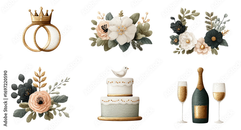 custom made wallpaper toronto digitalElegant Collection of Floral Designs with Cake and Champagne Elements