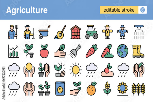 Agricultural Icons Set A Comprehensive Collection of Farming and Agriculture Related Symbols for Design
