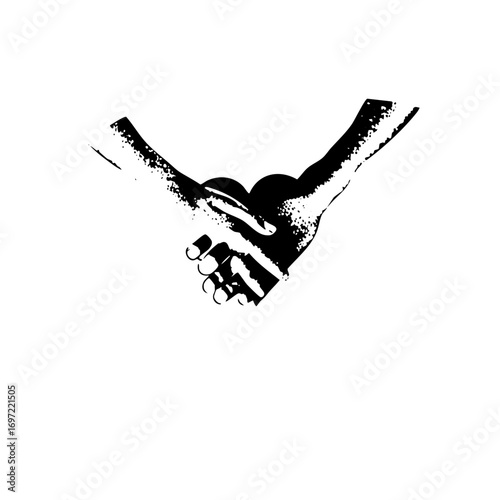 Vector Black and white of two hands forming a heart shape.