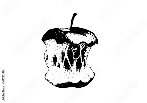 Vector Black and white of a bitten core.