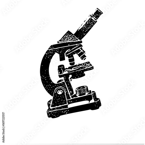 Vector Detailed monochrome of a classic laboratory microscope.