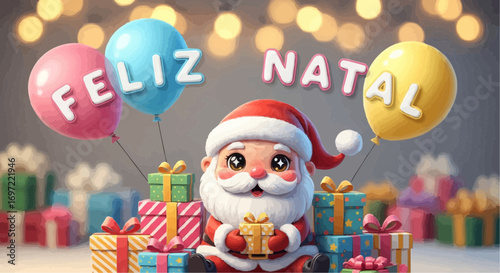 Celebrate feliz natal with santa claus gifts balloons and festive decorations for a joyful christmas season vector