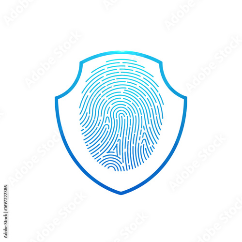 Stylized shield emblem featuring a fingerprint design, symbolizing security and protection