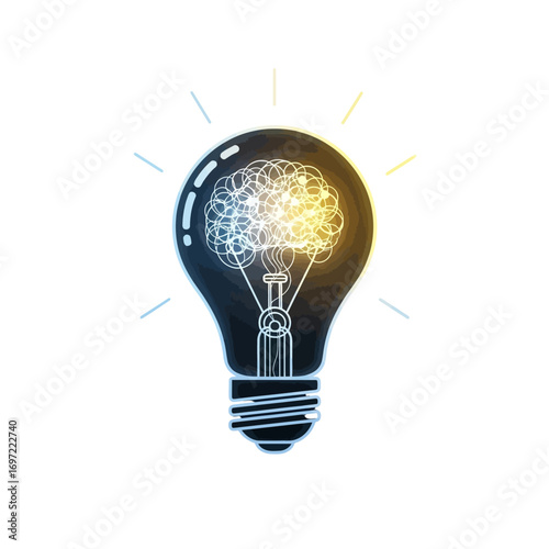 Light bulb illustration with glowing brain concept, symbolizing ideas and innovation