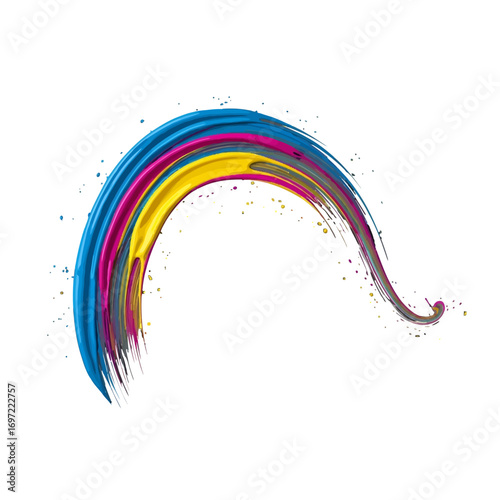 Colorful abstract rainbow arc with splashes, representing joy and creativity in a minimalist style