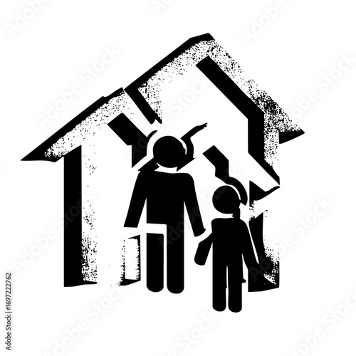 Vector Family Silhouette within a House