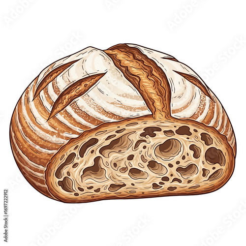Freshly baked artisan bread loaf with a golden crust and airy crumb, ideal for culinary presentations