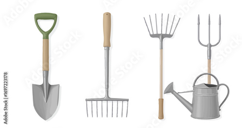 Gardening tools set for spring planting.