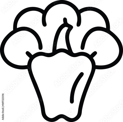 Continuous thin line art icon merging broccoli, bell pepper, and eggplant, elegant minimal design.