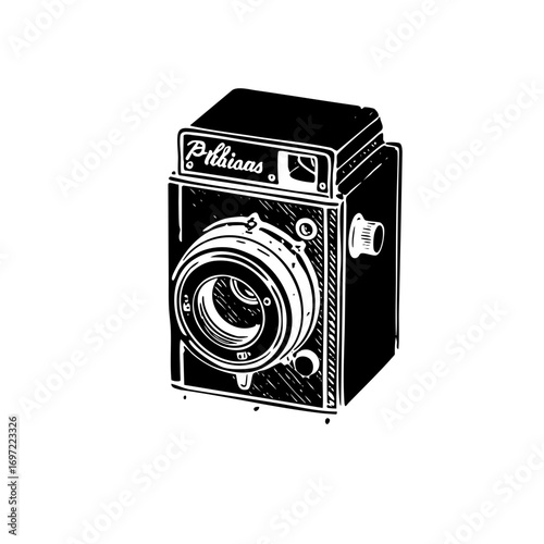 Vector Vintage camera with detailed lens and Philiaas text.
