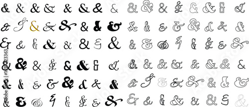 Ampersand icon set modern vector illustration designed with elegant curves, minimal balance, and timeless typographic style, representing the universal symbol of “and” widely used in design, branding,