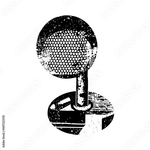 Vector Vintage microphone with halftone texture.