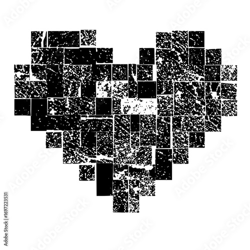 Vector Geometric heart composed of textured blocks.