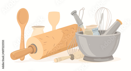 Collection of Essential Baking and Cooking Utensils.