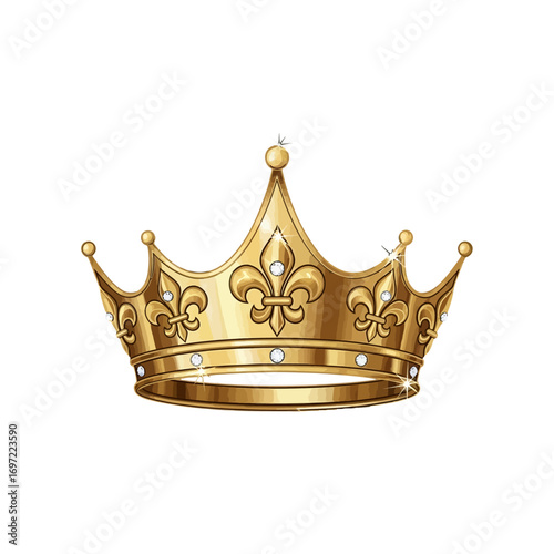 Golden crown adorned with jewels, symbolizing royalty and luxury, against a white background