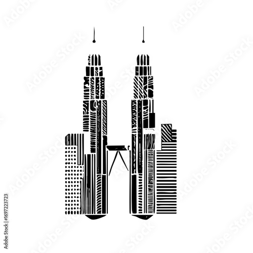 Vector Abstract cityscape featuring modern towers and geometric .