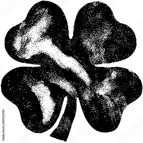 Vector Detailed black and white of a four-leaf clover.
