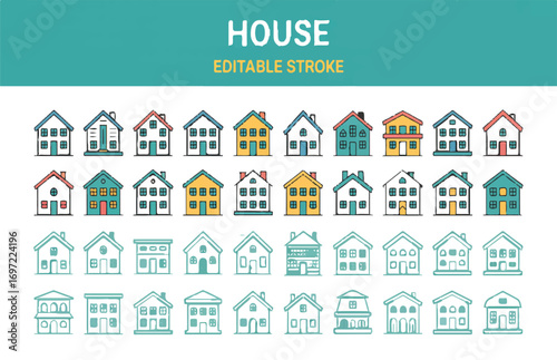 Collection of Illustrated House Icons Diverse Styles and Designs for Real Estate and Home Concepts