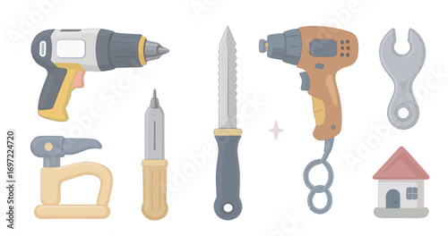Essential Handyman Tools - Drill, Heat Gun, Wrench, and More.