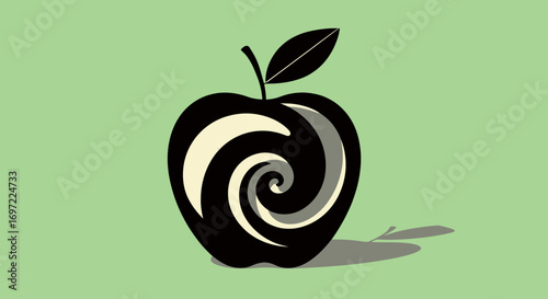 Vector illustration of a stylized apple with a swirling, abstract design, perfect for various applications needing a clean and modern aesthetic, available as a high-resolution PNG file.