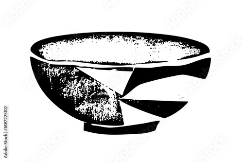 Vector Broken ceramic bowl with textured details.