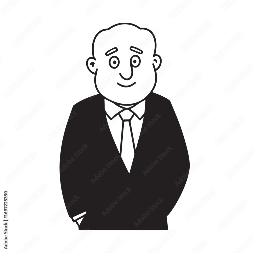 Old person in formal suit black and white vector illustration portrait elegant classic digital artwork