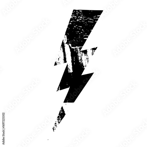 Vector Bold black lightning bolt with distressed texture.