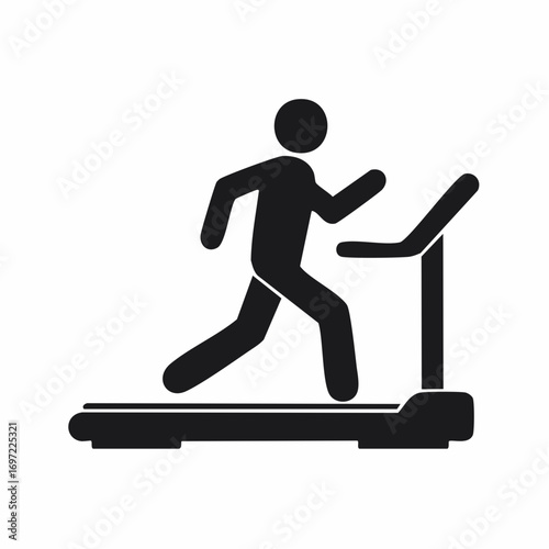Person running on a treadmill icon. Fitness and exercise workout symbol. Black silhouette graphic for health and gym concepts.