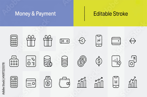 Financial Icons Set Online Payment, Digital Wallet, Money Transfer, and Banking Symbols for Web Design