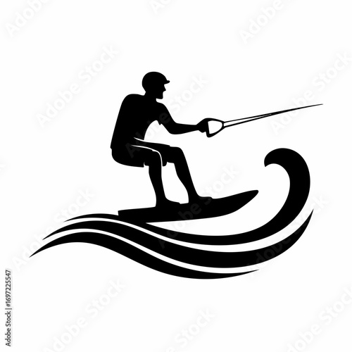 Dynamic Wakeboarder Silhouette Riding a Wave - Vector Illustration for Water Sports and Extreme Recreation