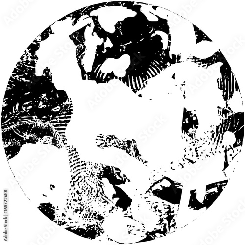 Vector Stylized globe depicts continents and oceans.