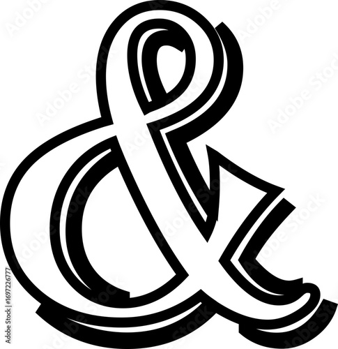 Ampersand icon modern vector illustration designed with elegant curves, minimal balance, and timeless typographic style, representing the universal symbol of “and” widely used in design, branding,