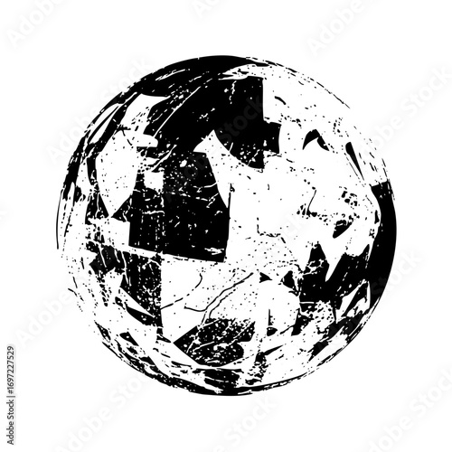 Vector Abstract distressed sphere with fragmented shapes.