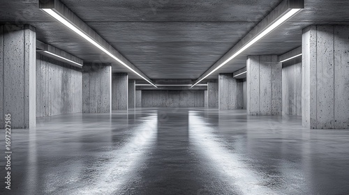 Dramatic Concrete Interior with Striking Lighting and Perspective creating a modern architectural