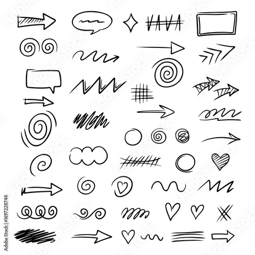 Collection of hand-drawn doodle arrows, lines, and shapes for various design projects