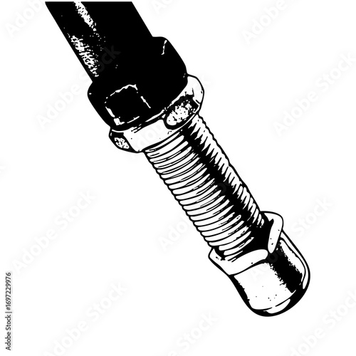 Vector Detailed bolt and nut with visible threading.