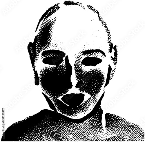 Vector Abstract portrait of a young person with halftone texture.