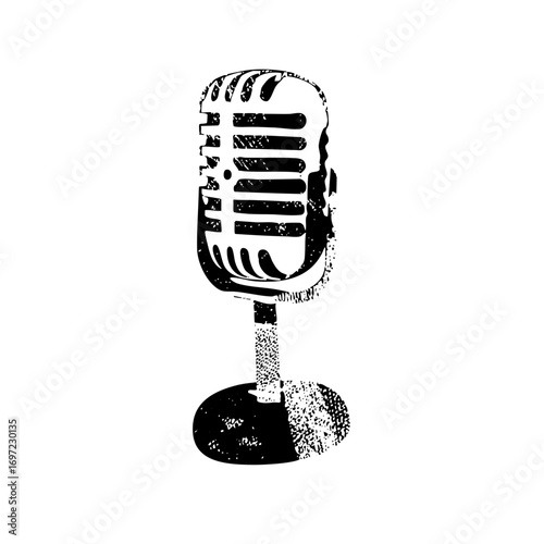 Vector Vintage microphone with a retro aesthetic.