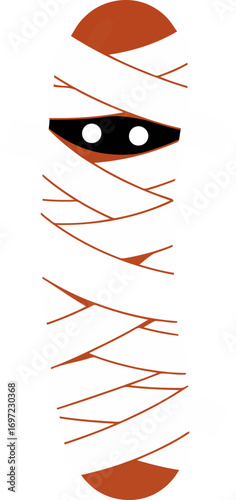 Mummy illustration with bandages and eyes Halloween theme.