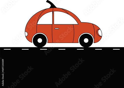 Pumpkin Car Driving on the Road A Halloween Illustration.
