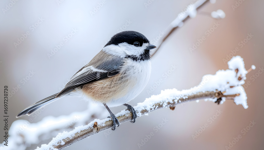 Naklejka premium 枝に止まるシマエナガ